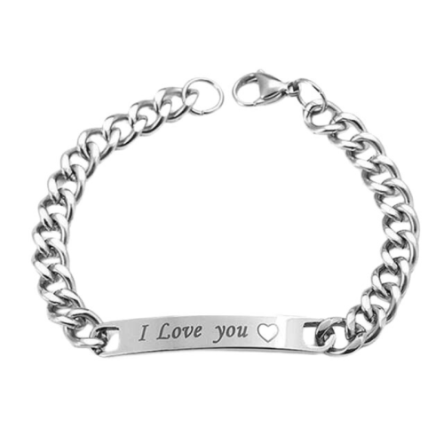 Men's Gourmette Bracelet made of Cuban Maille in Steel Sign up "I love you" Personalized plate