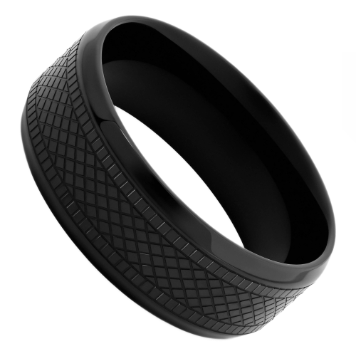 Men's ring in Stainless Steel All Black Motif Original Tire Radial Croisillon