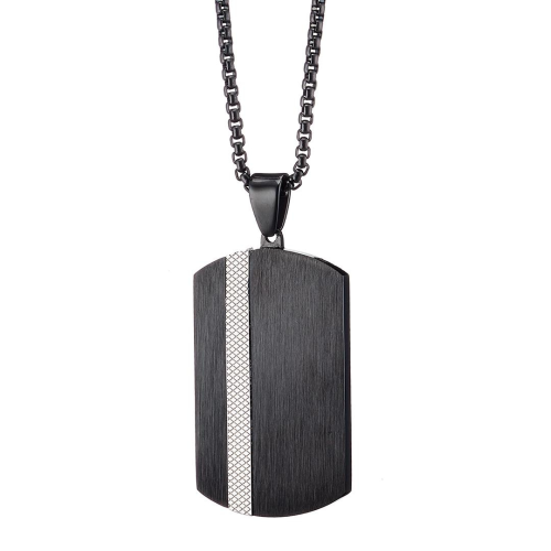 Colgante Colgante Hombres Plata Militar Acero Inoxidable Banda Negra Croisillons Chaine Incluse