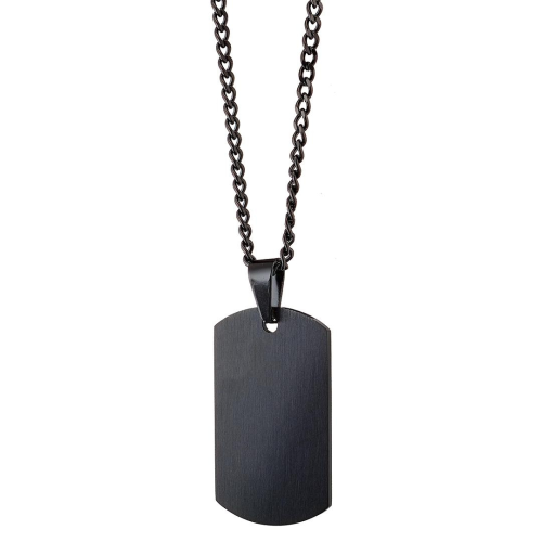 Dog Pendant Necklace Tag Black Military Plate For Men in Stainless Steel and Cuban Chain Included