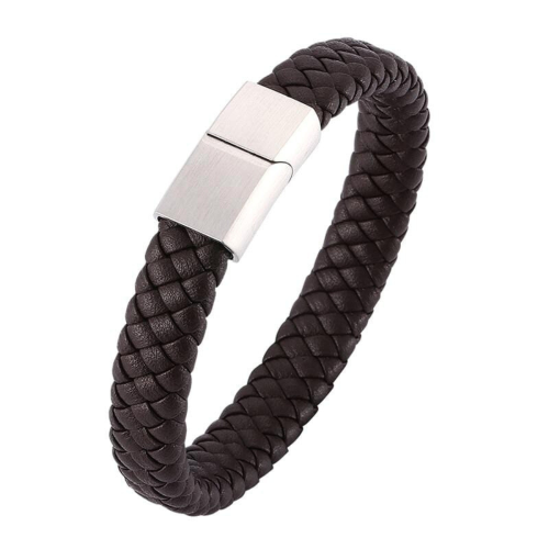 Men's Bracelet Tressé Marron and Fermoir Stainless Steel Bracelet Customisable