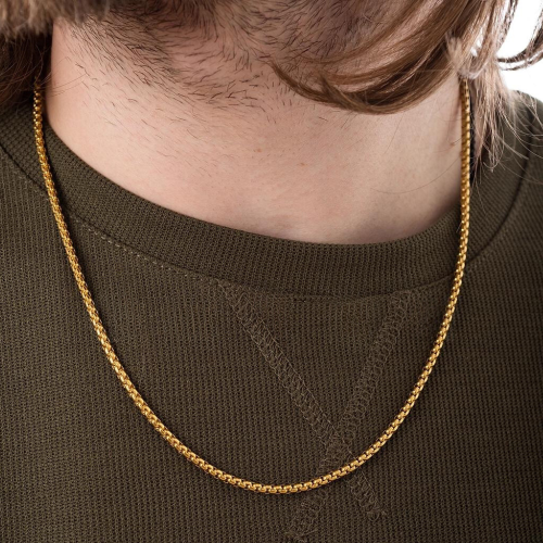 Chaine Homme Pour Porter un Pendentif Maille écrasée Grains de Blé en Acier Stylée 60cm 3mm Couleur au choix