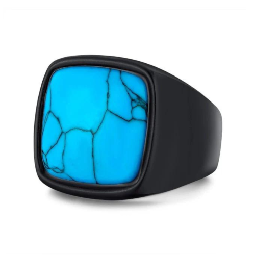 Anillo de hombre Chevalière Pierre Turquoise en acero inoxidable color negro