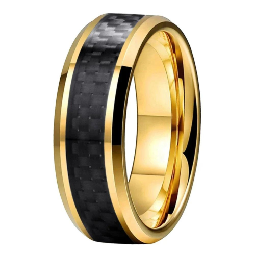 Anillo de Acero Inoxidable Gold Gold y Banda de Carbono Personalizable