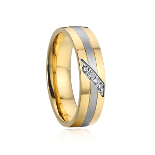 Ring engagement ring couple woman man steel and zircon gold plated