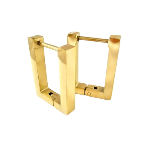 Women's Earrings Creoles with Rectangular Hinges Minimalists in Stainless Steel Gold Gold Fine