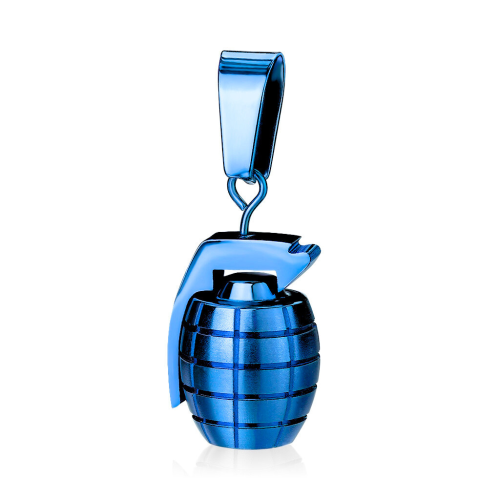 Blue Granada Military Hand Pendant in Stainless Steel and Cuban Chain Included