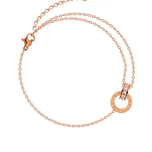 Bracelet Femme avec Chainette Cercles Anneaux Entrelacés Chiffres Romains et Cristaux Tendance