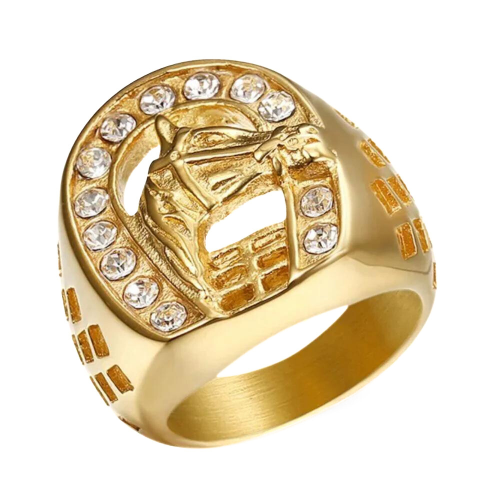 Anillo de hierro de caballo inspirado por Elvis Presley para hombres de acero inoxidable oro