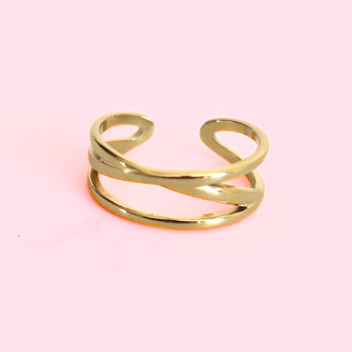 Adjustable Open Crossed Rows Ring for Women Stainless Steel Fine Gold Adjustable