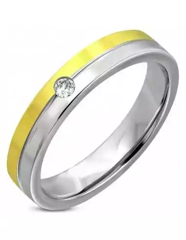 Ring ring wedding wedding man woman steel and fine gold set zircon