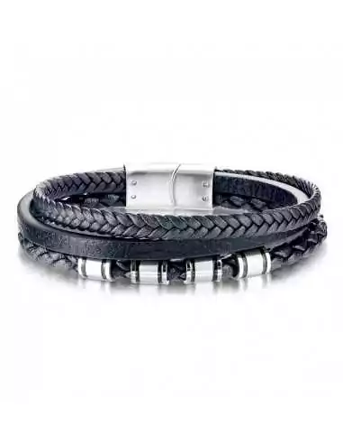 Men's bracelet blue braided triple ties and clasp magnet steel