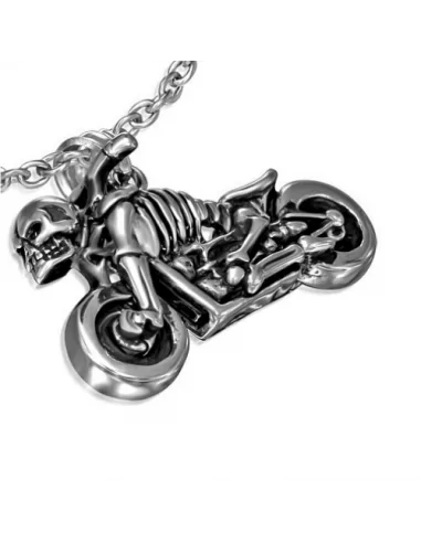 Skeleton Pendant on Moto Death Head For Biker and Chain Included