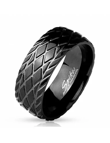 Ring ring man steel all black striurs diamonds effect tire biker