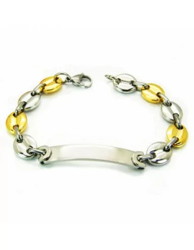 Men's Bracelet Two-colored Steel and Gold Customizable Plate 22cm