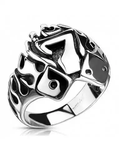 Bague chevalière homme acier chiffre porte chance bonheur poker biker