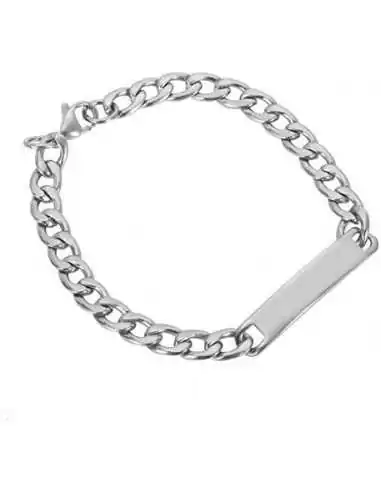 Bracelet homme maille figaro acier plaque à personnaliser 9mm 22cm