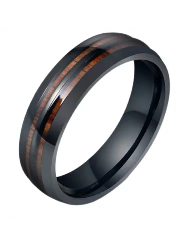 Anello anello matrimonio anello uomo acciaio nero doppia linea legno