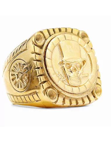 Ring man ring steel gold fine biker head of death imposing cigar from close