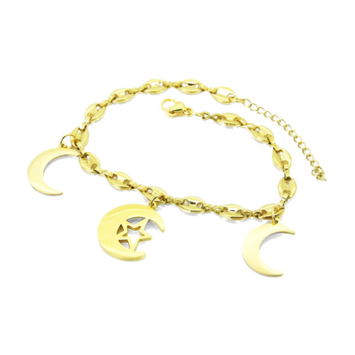 BRACCIALE DONNA IN ACCIAIO DORATO CON LUNA, CUORE LUCCHETTO E STELLA