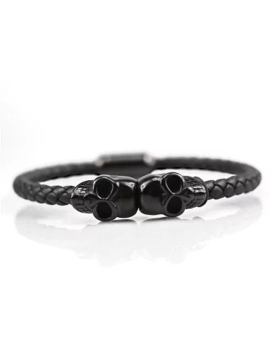 Bracciale in pelle con fibbia magnetica in acciaio inox biker