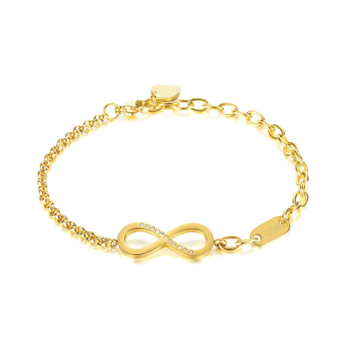 Women's Bracelet Symbol Infinite in Gold-Folded Steel Adjustable Plate Love Medal Customizable