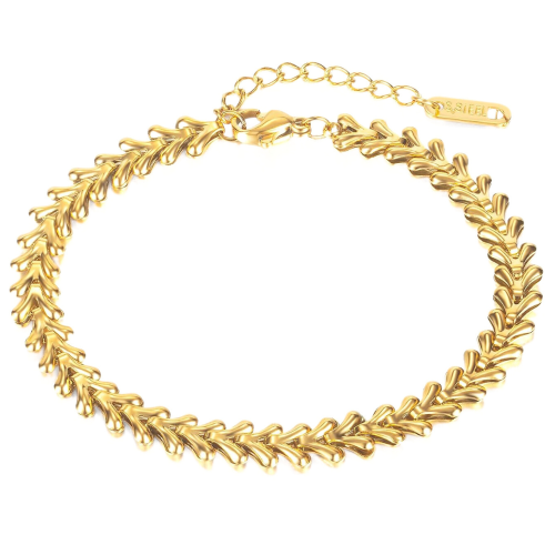 Original Women's Bracelet in Stainless Steel Gold Fin Maille Epi de Blé V Ank Chain