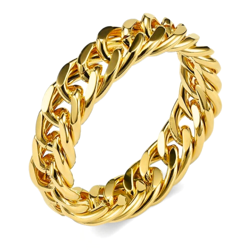 Bague Anneau Pour Femme Acier Inoxydable Doré à l'Or Fin en Forme de Chaine Maille Cubaine