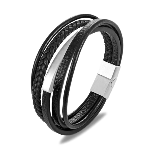 Herren Multirang Armband in Leder und Edelstahl Platte anpassen