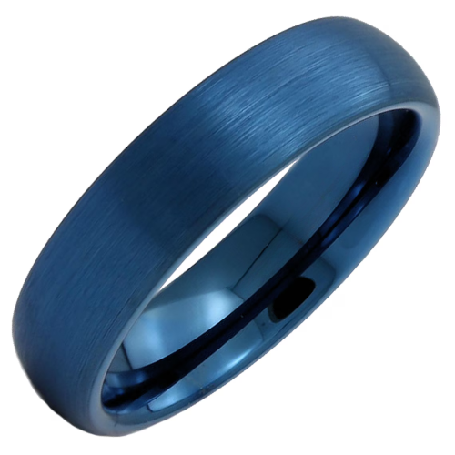 Bague de Fiançailles Bleue Femme Homme en Acier Inoxydable Finition Mate Brossée 6mm Alliance Personnalisée