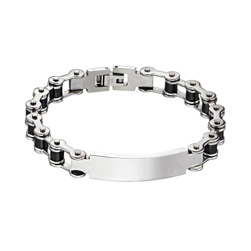 Bracelet gourmette homme acier noir chaine de moto biker à personnaliser 22cm